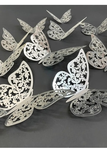 Damani Duvar Dekoru Gümüş Rengi 3d Parıltılı Kelebekler 144281125 Gri