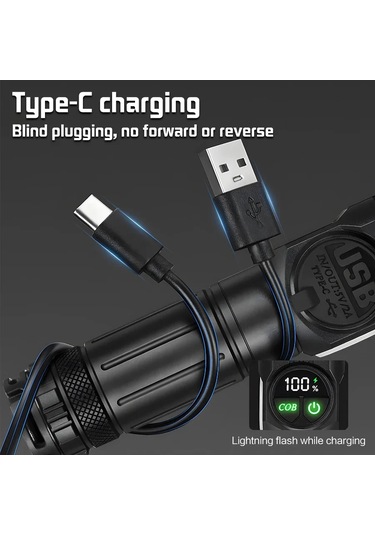 Yüksek Güçlü Led El Feneri Type-c Şarj Edilebilir Alüminyum Torch Açık Built-in 2000mah Built-in 2000mah Çok Renkli