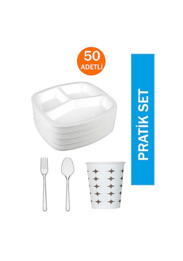 Pratik Set Köpük Tabak Karton Bardak Plastik Çatal Kaşık