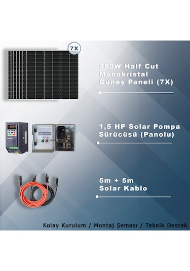 1.5hp-1.1kw Monofaz 230v Pompa İçin Solar Sulama Paketi