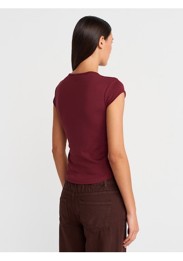 Dilvin 31779 Bisiklet Yaka Basic T-shirt-açık Bordo Açık Bordo