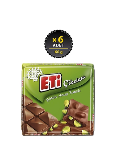 Eti Çikolata Antep Fıstıklı Kare 6 x 60 G
