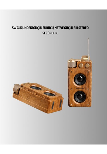 Retro Bluetooth Hoparlör Ahşap Görünümlü 5w Çift Stereo Ses