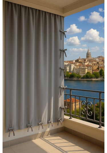 Gencer Home Balkon Perdesi Bağcıklı Ölçü Seçenekli Gri Gri