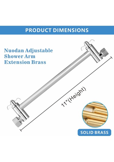 Suofeng 11 İnç Bronz Duş Kolu Uzatıcı, 180 Derece Ayarı, Krom Kaplama, Ev/ Otel/ Okul İçin Standart G1/2 Bağlantı Gümüş
