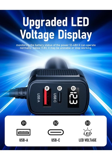 Yunboo Starlink Mini Araç Adaptörü, 12v-24v Usb-c/a Çift Portlu Şarj Cihazı, 3'lü Besleme Kablosu, 3 Metre Su Geçirmez Led Voltaj Göstergeli Erişimoryası