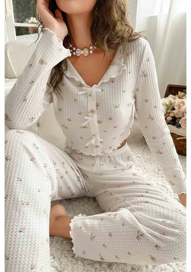 Merry See Özel Örme Kumaş Baskılı Uzun Kollu Pijama Takımı 001