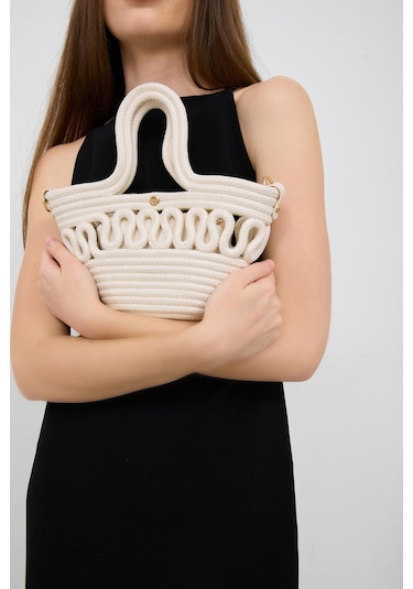 Shule Bags Ortega Handmade Mini Hasır Çapraz Çanta Krem Krem
