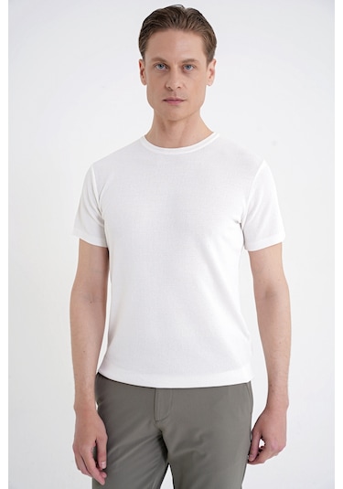 Efor Comfort Fit Rayon Karışımlı Ekru Bisiklet Yaka Tişört Ts 925