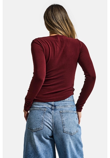 Itsbasic Kadın Bordo W5 %100 Pamuk Asimetrik Kesim Esnek Bluz Body