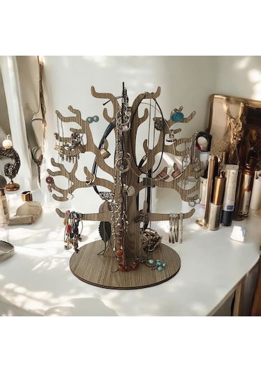 1 Fark - Ahşap Takı Ağacı -Takı Standı - Takı Düzenleyici  - Meşe