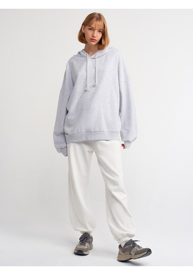 Dilvin 40142 Yıkama Efektli Sweatshirt-gri Melanj Gri Melanj