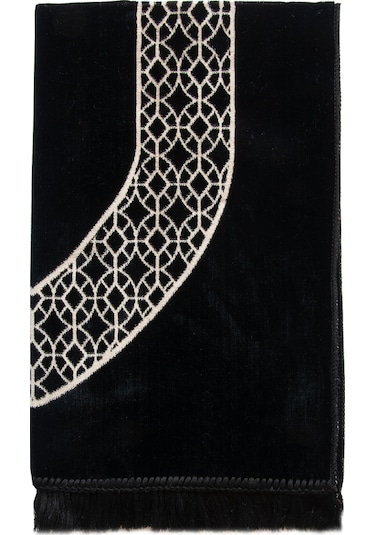 Mihrap Motifli Kadife Seccade Siyah Siyah