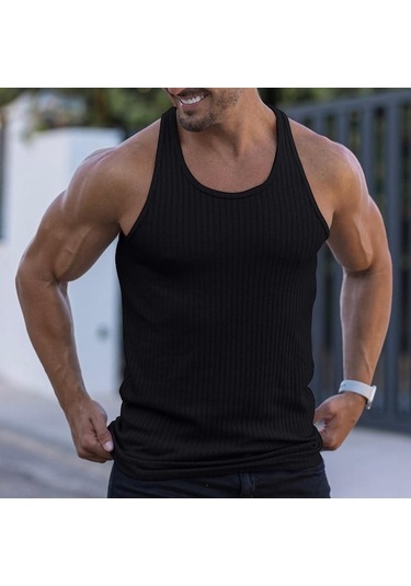 Novahub Siyah Su Erkek Düz Renk Sıkma İlkbahar/yaz Örgü Dikey Şerit Vücut Geliştirme Fitness Yelek Erkek I-line Yelek - S Siyah