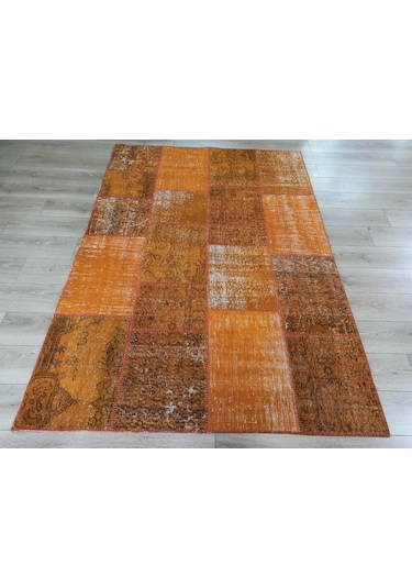 Çam Halı Pw725 Turuncu El Dokuma Patchwork Yün Halı - 160x230