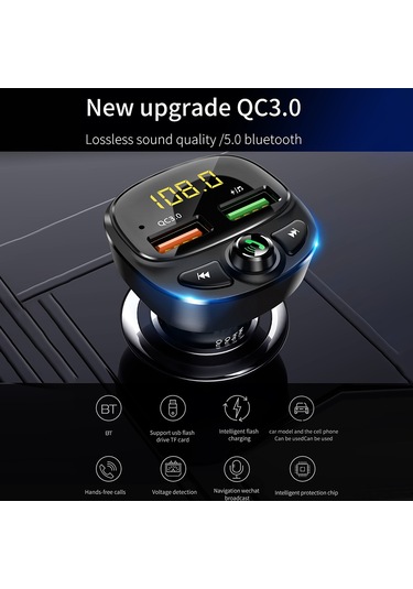 Padalink 3.4a Çift Usb Hızlı Şarjlı Bluetooth 5.0 Fm Vericili Araç Müzik Çalar Mp3/wma/flac Ve Hands-free Cihazı