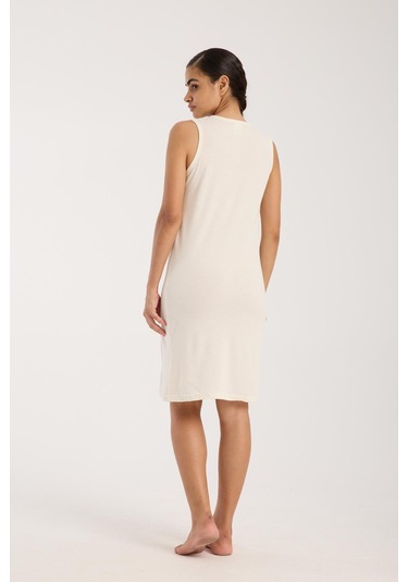 Akbeniz Kadın Kalın Askılı Penye Gecelik Ekru Ekru