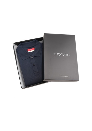 Lacivert Basic Düz Pamuk Rahat Kesim Kısa Kollu Kutulu Polo Yaka Erkek Tişört Lacivert