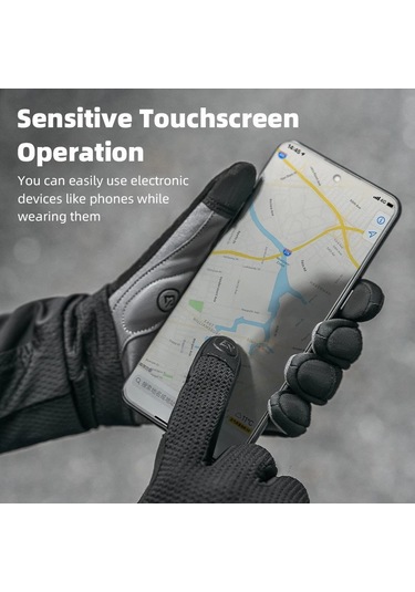Rockbros S338 Erkek Bisiklet Eldiveni Yol Bisikleti Dokunmatik Ekran Tam Parmak Örme Eldivenler - M