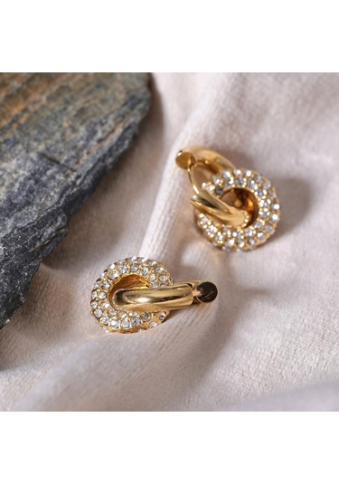 Eetit Narin Parlak Kübik Zirkonya Yuvarlak Paslanmaz Çelik 18 K Altın Rengi Huggie Hoop Küpe Yüksek Kalite Charm Takı Hediye Çok Renkli