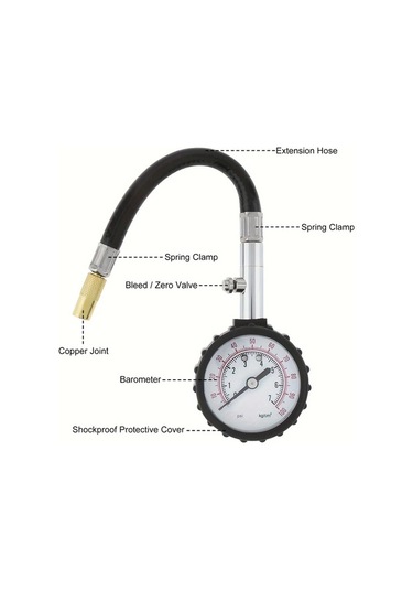 Dashanshop 0-psı Yüksek Hassasiyetli Siyah Ağır Hizmet Kamyon Motorsiklet Atv Bisiklet Lastik Basınç Ölçer