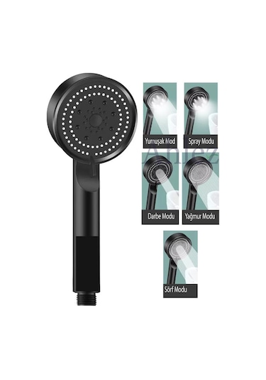 Ahlez Maxima Turbo Fan 5 Fonksiyonlu Duş Başlığı Siyah