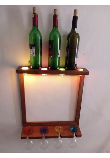 Bahat Ahşap Kayın Ağacı Işıklı Mumlu Ledli Şaraplık 44 x 50 CM