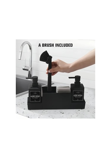 Motion003 6 Adet Mat Siyah Çift Sabunluklu Sünger Tutucu Ve Bulaşık Fırçası İle Alt Depolama Drenajlı Mutfak Lavabosu Veya Banyo İçin Modern Minimalist Tasarım Siyah Siyah