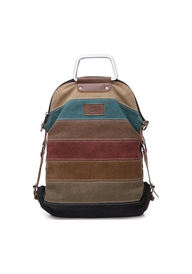 Relaxed Kontrast Renkli Tek Omuz Askılı Kadın Büyük Kapasiteli Kanvas Sırt Çantası -gri Gri