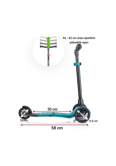 Wellgro Turbo 3 Tekerli Yükseklik Ayarlı Scooter, Yeşil Yeşil