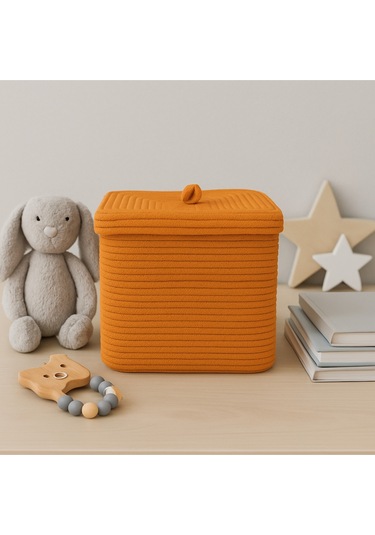 Quadra Dikdörtgen Dört Köşeli Hasır Jüt Sepet 30cm X 30cm Turuncu