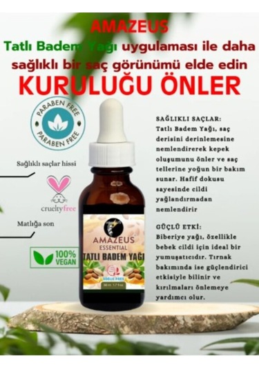 Amazeus 3'lü Bitkisel Yağ Seti/ Hint, Tatlı Badem, Biberiye 120 Ml %100 Saf Ve Doğal Hediyeli Ürün