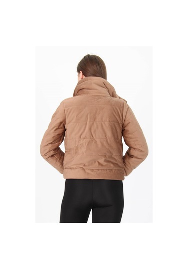 Dip Moda Kadın Yüksek Yaka Cepli Kışlık Kadife Mont Dpnb7154 CAMEL