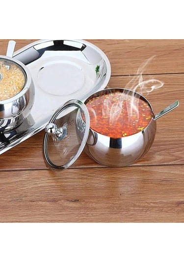Paslanmaz Çelik Şeker Kase Baharat Kavanoz Çeşni Pot Spice Konteyner Kapak Kaşık Mutfak Aletleri Gadgets Canlı Cuet Şeker & Amp Amp Krema Tencere 3 Kaşık Klipsli
