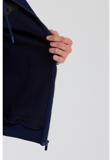 Age Of State Nakışlı Fermuarlı 3 İplik Sweatshirt Lacivert