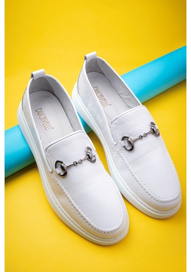 Ducavelli Anchor Hakiki Deri Erkek Günlük Ayakkabı, Loafer Ayakkabı, Hafif Ayakkabı, Yazlık Ayakkabı, Hafif Ayakkabı Beyaz