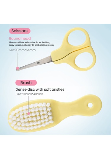 Xindoker Bebek Bakım 10'lu Seti: Güvenli Tırnak Kırıcı, Tırnak Kesici, Fırça, Tarak Ve Termometre - Sarı-mavi