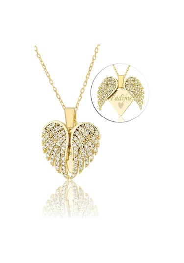 Kişiye Özel Gizli İsim Yazılı Aşkın Kanatları Açılan Kalpli Kolye Bbk55 Çok Renkli