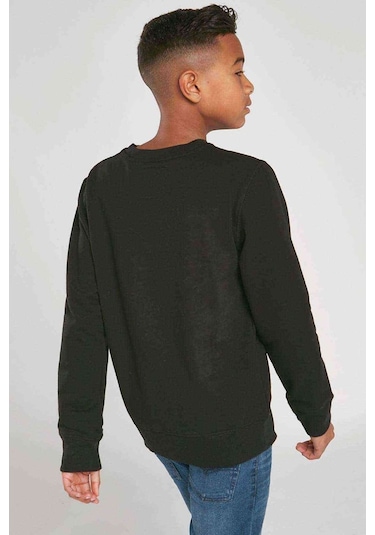 Flower Amoled Baskılı Unisex Çocuk Siyah Sweatshirt Siyah