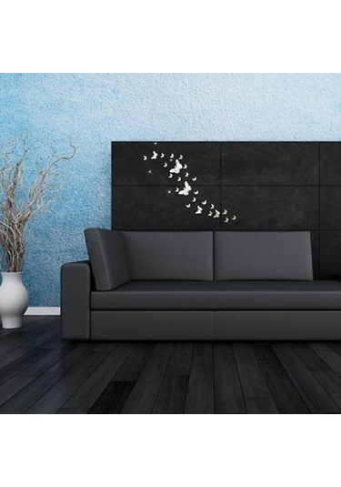 12 Adet/takım Kelebek Kombinasyonu Modern 3d Ayna Akrilik Ev Dekorasyon Diy Sanat Duvar Çıkartmaları Gümüş