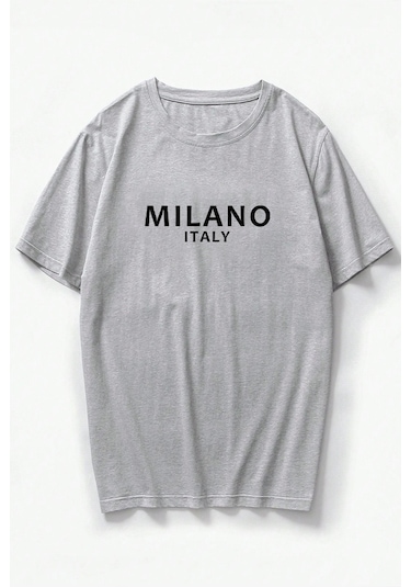 Erkek Milano Baskılı Oversize Tshirt Gri