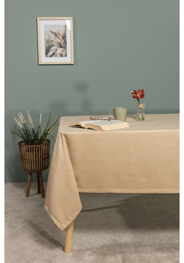Elart Soft Kadife Masa Örtüsü Dikdörtgen 150x220 Cm Bej Bej