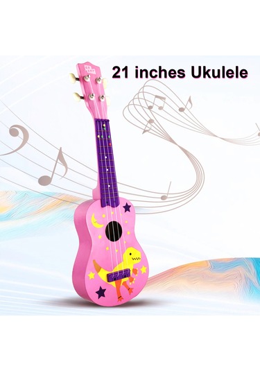 Ruicoo 21 İnç Pembe Dinozor Ukulele: Gitar Çalma Enstrümanı İçin Ahşap Gövde, 324mm Teller, 12 Tuş, Beyaz Nilon Teli Ve拨片 İle