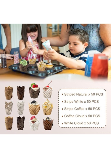 Vkemall 300 Adet Renkli Lale Desenli Cupcake Kasesi - Pasta, Muffin Pişirme Kağıdı - Parti, Düğün, Doğum Günü İçin Çok Renkli