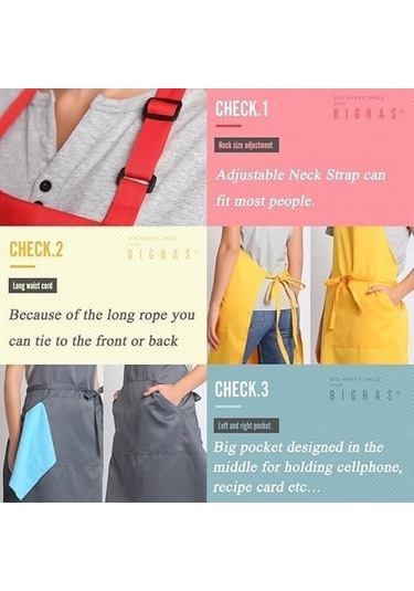 Fastbuy Kadın Erkek İçin Uzun Bağlı Ayarlanabilir Önlük 18 Renk Şef Ki Koyu Gri Diğer Diğer