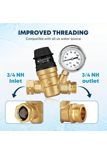 Xuweiwei 1 Adet Rv Su Basınç Regülatörü Göstergeli Ayarlanabilir Pirinç Kamp Karavan