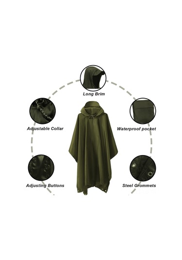 Leezsing Çok Amaçlı Su Geçirmez Pu Yağmurluk - Kamp, Yürüyüş, Piknik İçin 3'ü 1 Arada Haki