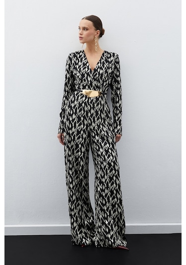 Sateen Desenli Saten Tulum - Siyah