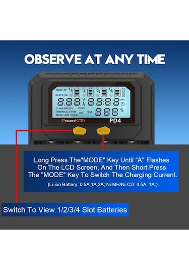 Honeybeeshop Powerkan Pd4 Akıllı Pil Şarj Cihazı 4 Kanal Li İon Nimh Ni Cd Şarj Usb Lcd Ekran