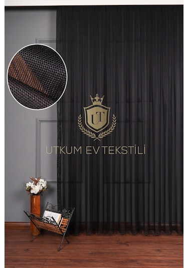 Siyah Grek Tül Perde Petek Zemin